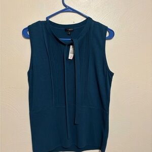Talbots Petite Sleeveless Knit Top Tie Neck Blue MP